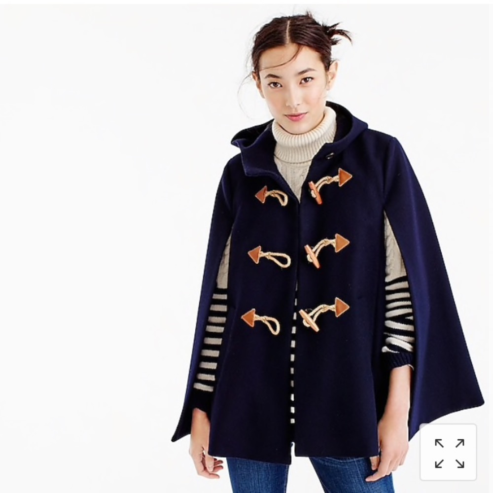 Jcrew navy Wool Cashmere toggle cape coat xxs/xs